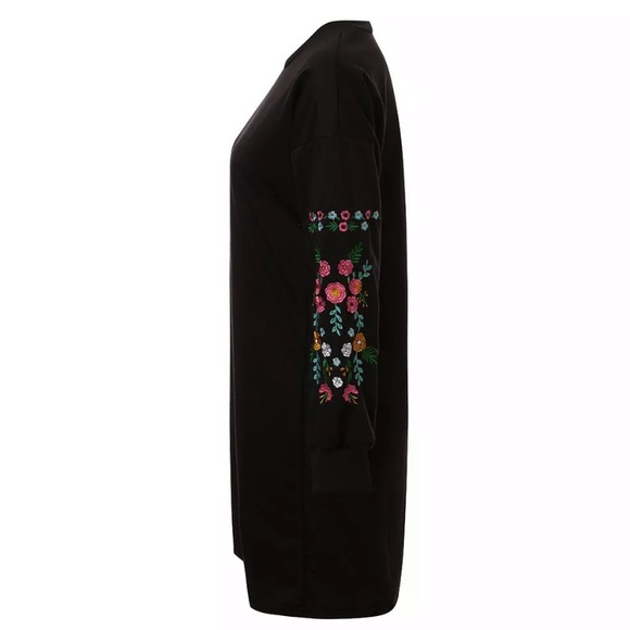 Embroidered Floral and Black Above the Knee Dress - Picture 6 of 12
